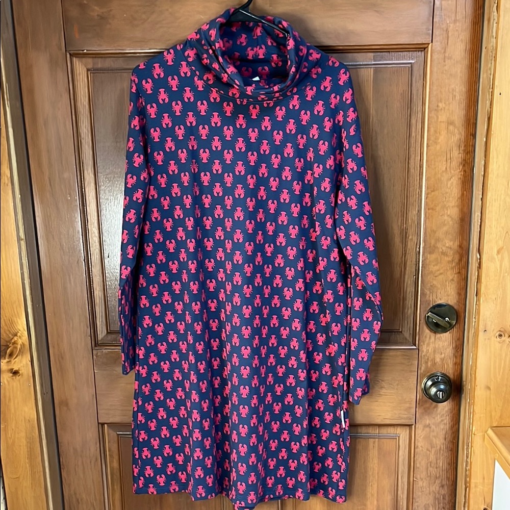 NWT NANTUCKET KIDS Navy and Red Turtleneck Lobster Print Dress